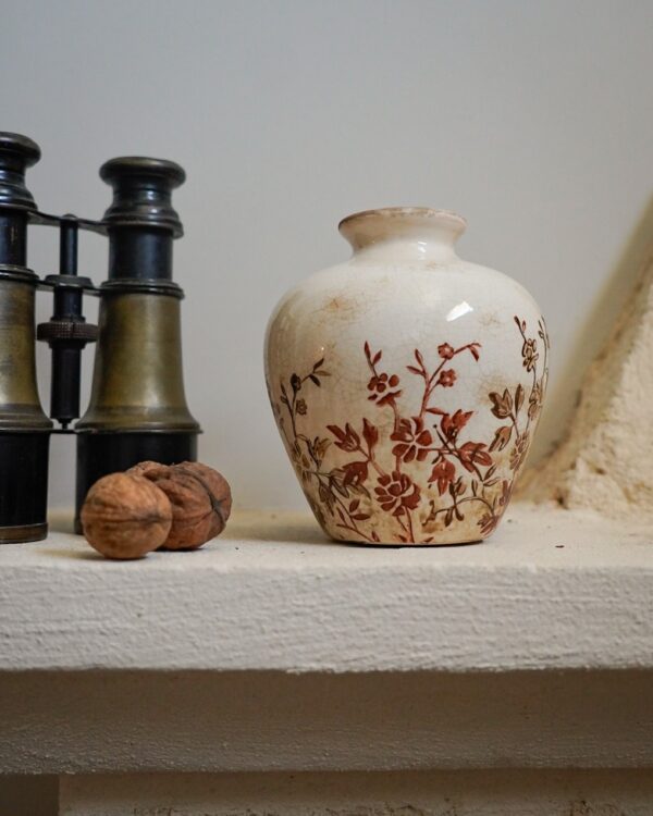 Vaso In Ceramica in 3 Dimensioni Bianco Effetto Craquele con Floreale Verde o Bordeaux