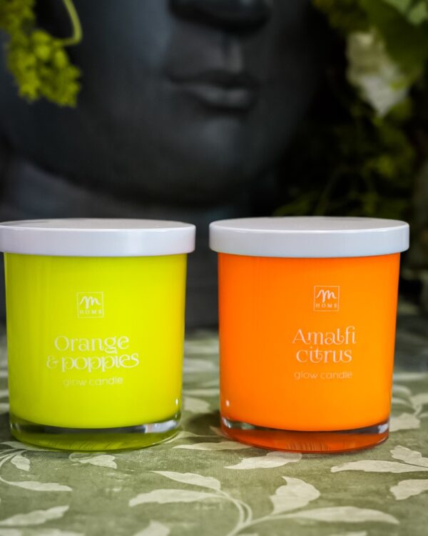 Candela Fluo Orange e Poppies e Amalfi Citrus Mercury in Vetro con Coperchio