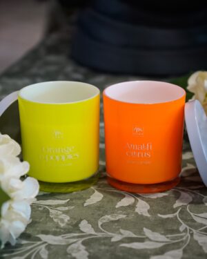 Candela Fluo Orange e Poppies e Amalfi Citrus Mercury in Vetro con Coperchio