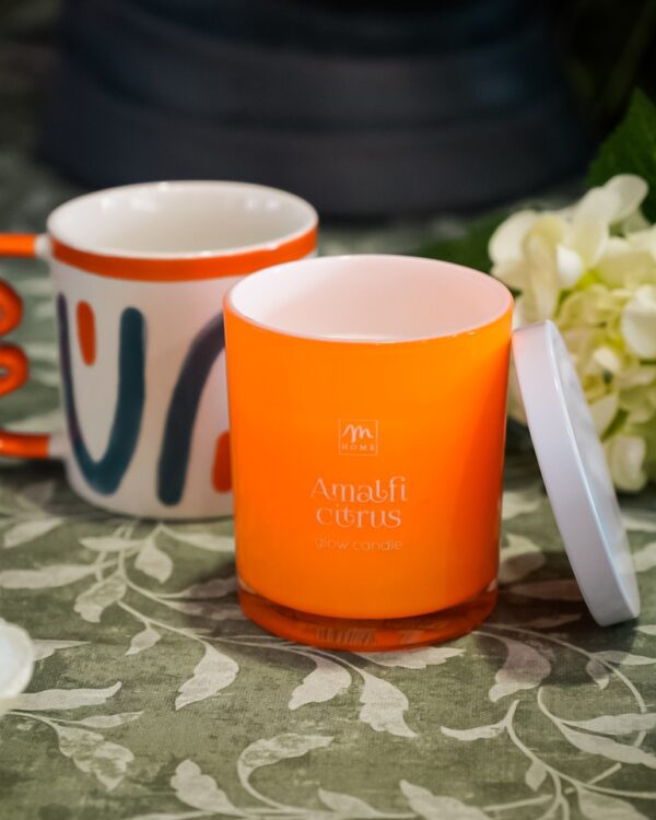 Candela Fluo Orange e Poppies e Amalfi Citrus Mercury in Vetro con Coperchio